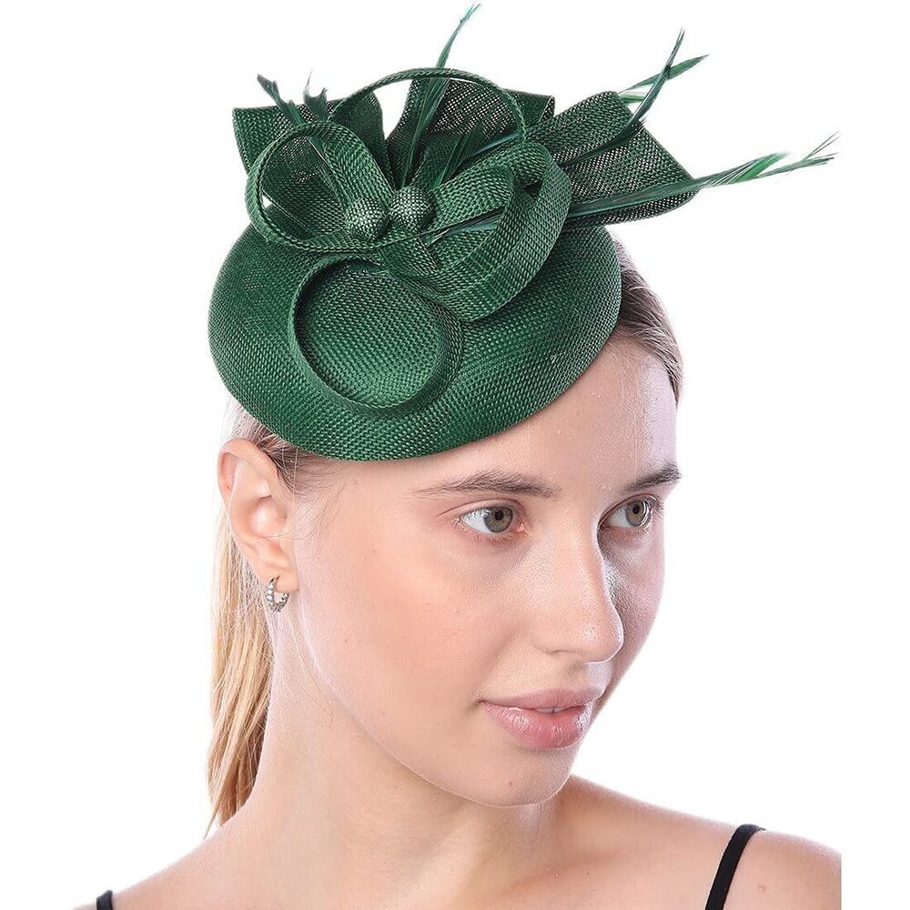 2632 Womens Fascinator Hat Sinamay Pillbox Flower Feather Tea Party Derby